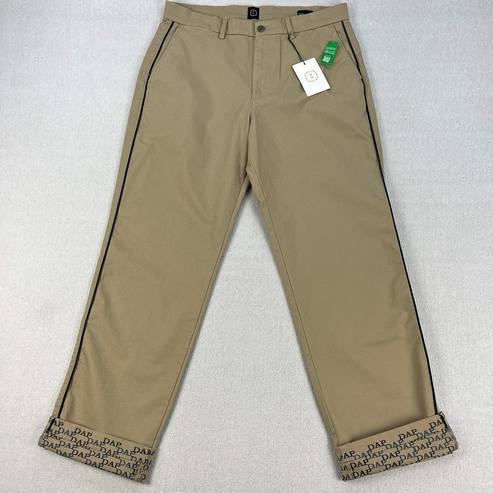Gap x Dap Iconic Khaki Pants Mens 33x32 Tan Beige Flip Cuff Logo Dapper Dan NEW